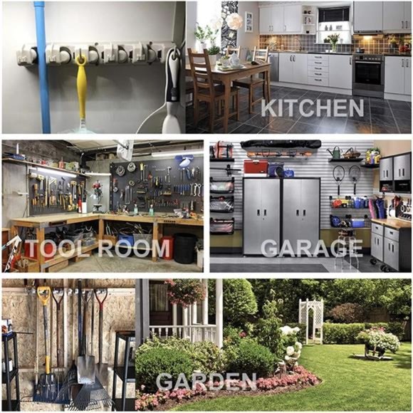 2 Pack Mop and Broom Holder,Wall Mounted Organizer Mop & Broom Storage Tool Rack - Picture 7 of 8